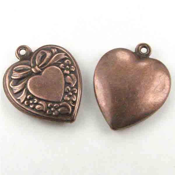 Antique Copper Plate 15MM Hollow Heart Floral Edged