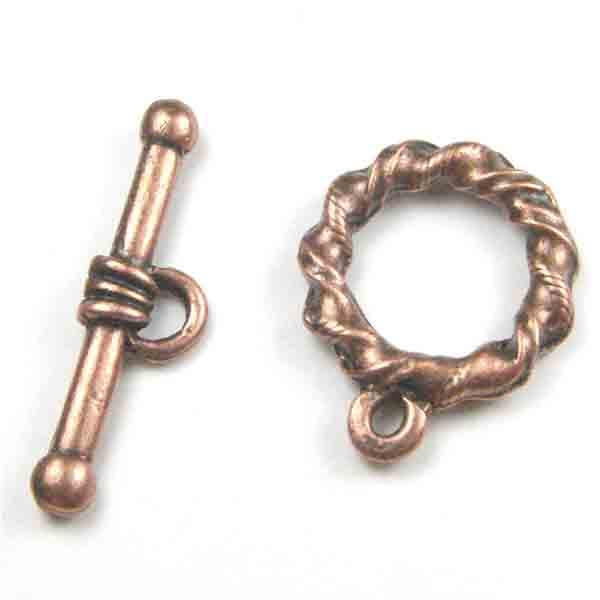 Antique Copper Plate 15MM Twisted Toggle Clasp