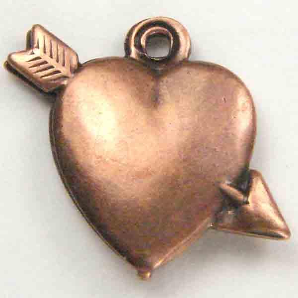Antique Copper Plate Heart With Arrow 13x15MM