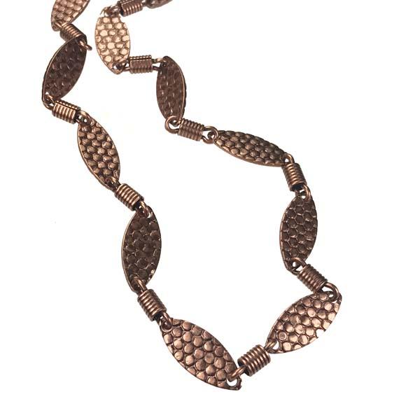 Antique Copper Plate 15x6MM Textured Oval Chain With 4x3MM Cylinder Bead