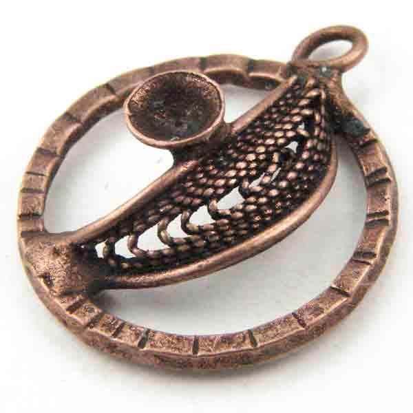 Antique Copper Plate 16MM Ruffle Texture Openwork Round with Rhinestone Setting