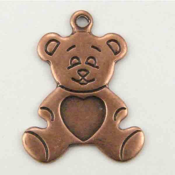 Antique Copper Plate 16x15MM Stamped Teddy Bear