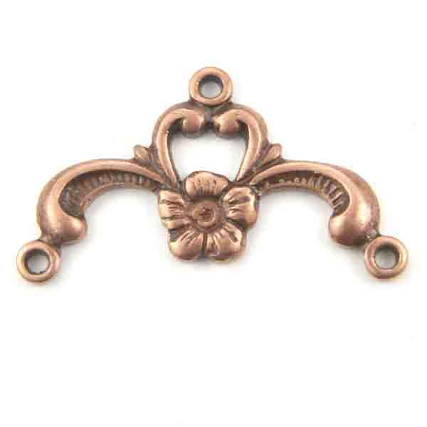 Antique Copper Plate 16x8MM Floral Y Necklace Connector