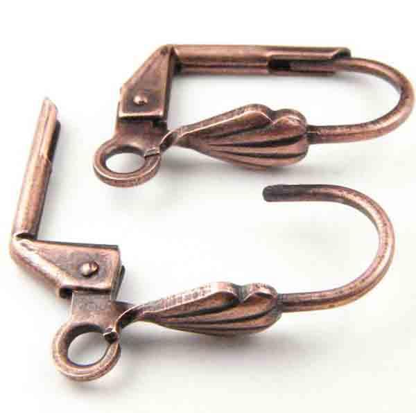 Antique Copper Plate 16x8MM Leverback With Floral Detail