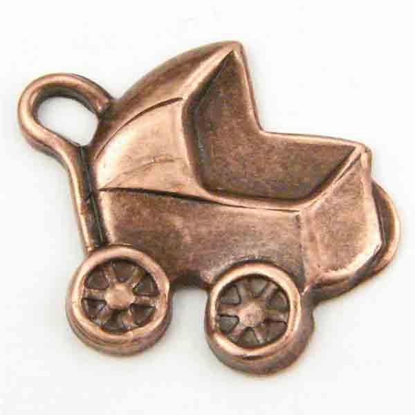 Antique Copper Plate 17x16MM Baby Buggy