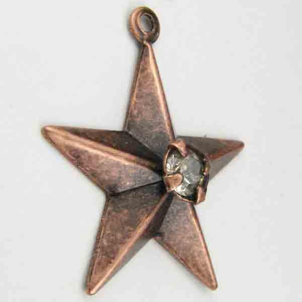 Antique Copper Plate 18MM Star with Rhinestone Setting