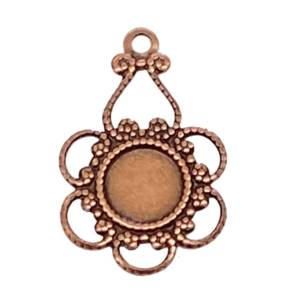 Antique Copper Plate 18X11MM Openwork Filigree Pendant with Setting for 5MM Round