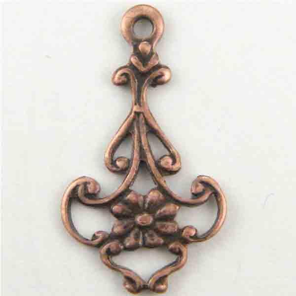 Antique Copper Plate 18x10MM Ornate Floral Pendant