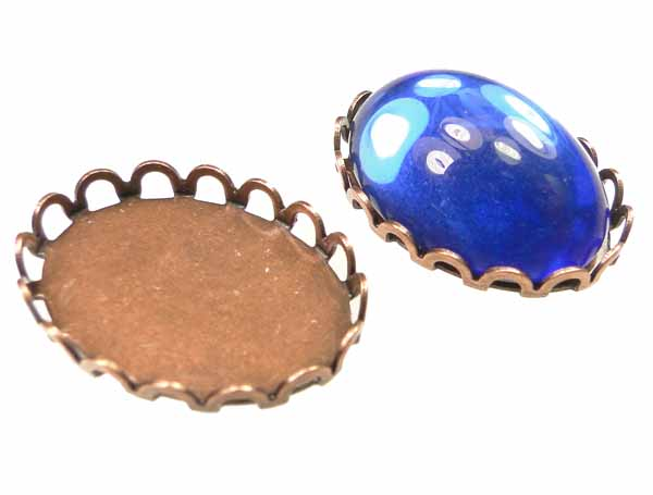 Antique Copper Plate 18x13MM Lace Edge Cabochon Setting Bezel