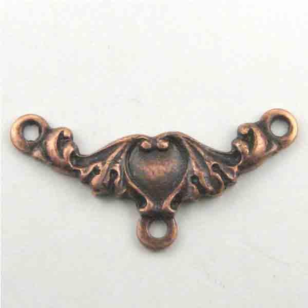 Antique Copper Plate 18x9MM Heart Detail 2 to 1 Chandelier Connector Die Struck