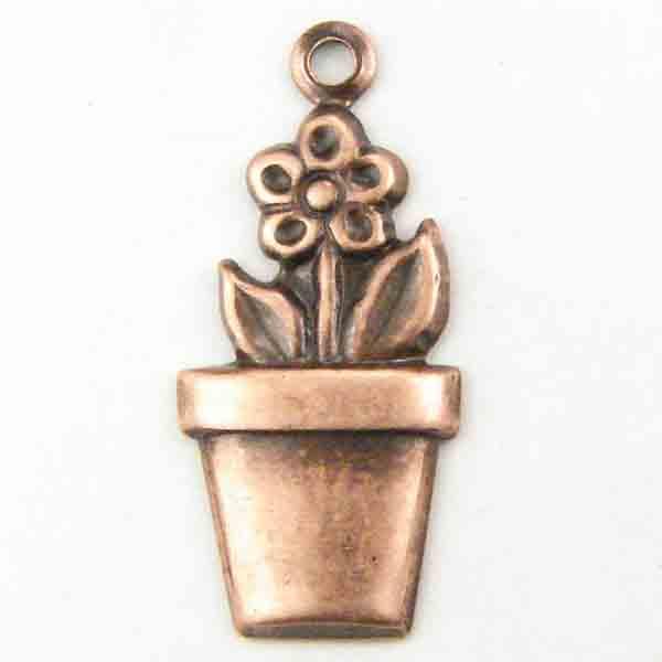 Antique Copper Plate 19x10MM Potted Flower