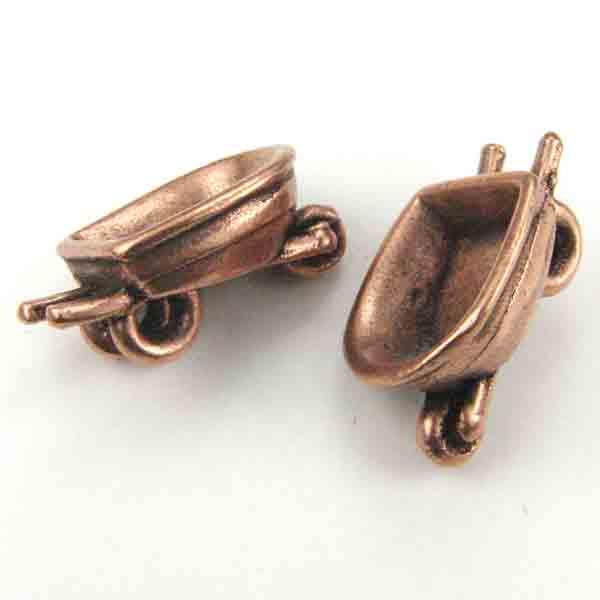 Antique Copper Plate 19x11MM Cast 3-D Wheelbarrow