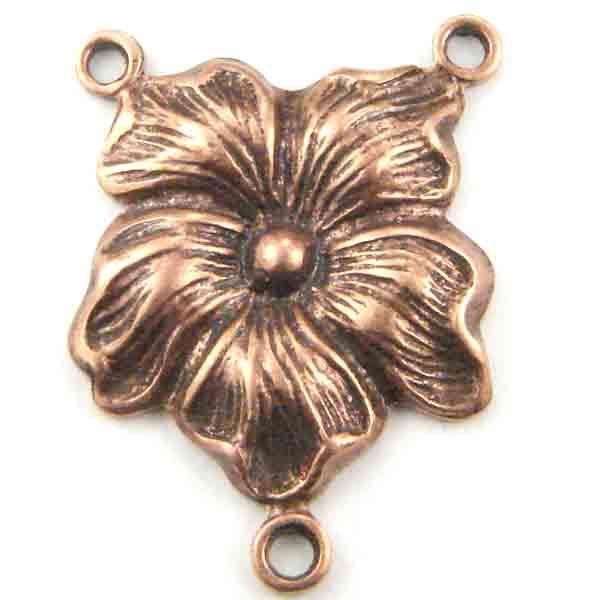 Antique Copper Plate 19x14MM 2 to 1 Pansy Flower Chandelier Connector