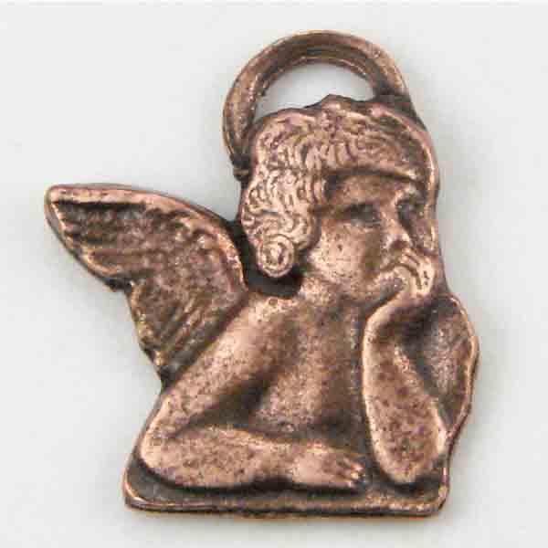 Antique Copper Plate 19x22MM Musing Cherub