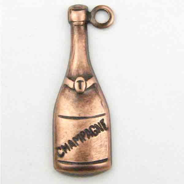 Antique Copper Plate 19x6MM Champagne Bottle