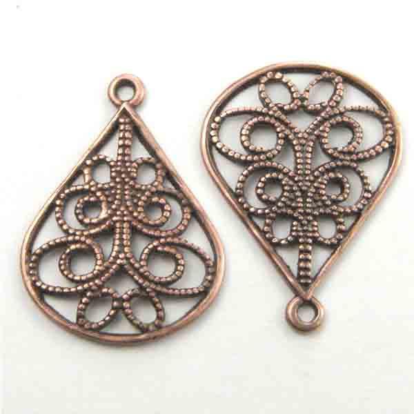 Antique Copper Plate 20X15MM Filigree Tear