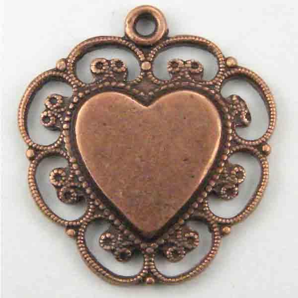 Antique Copper Plate 20x18MM Lace Edge Heart