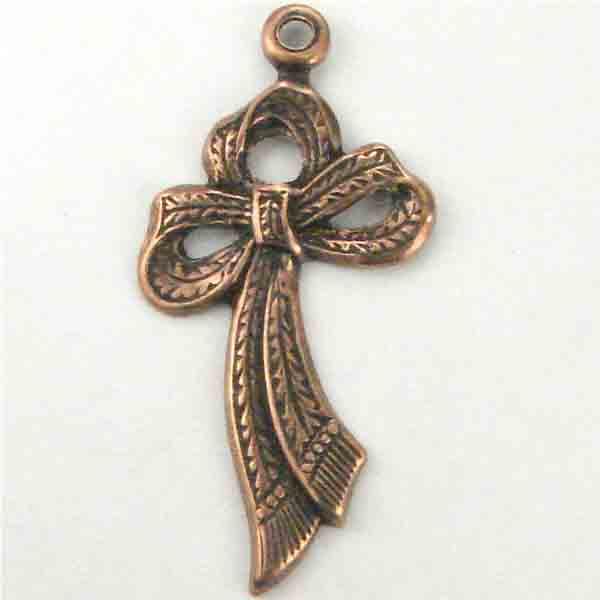 Antique Copper Plate 24x12MM Stamped Bow