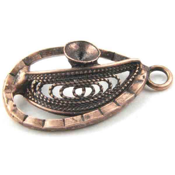 Antique Copper Plate 21x12MM Ruffle Texture Openwork Tear with Rhinestone Setting