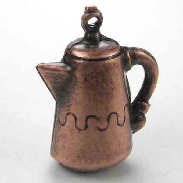 Antique Copper Plate 21x16MM Coffeepot 3-D