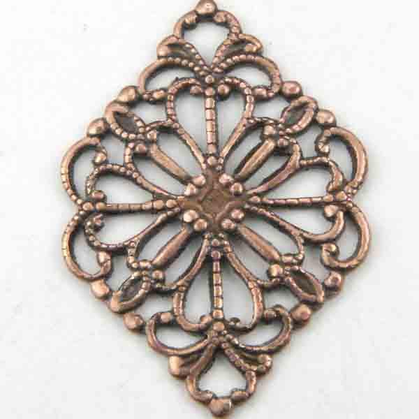 Antique Copper Plate 21x15MM Diamond Filigree Stamping