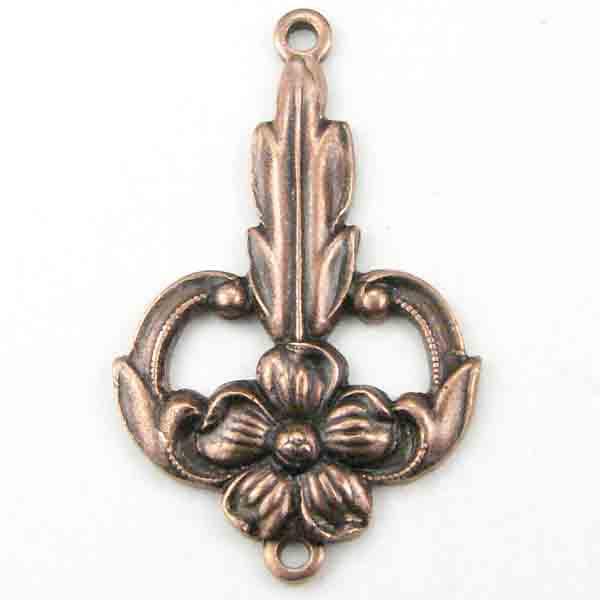 Antique Copper Plate 21x15MM Floral Connector Stamping