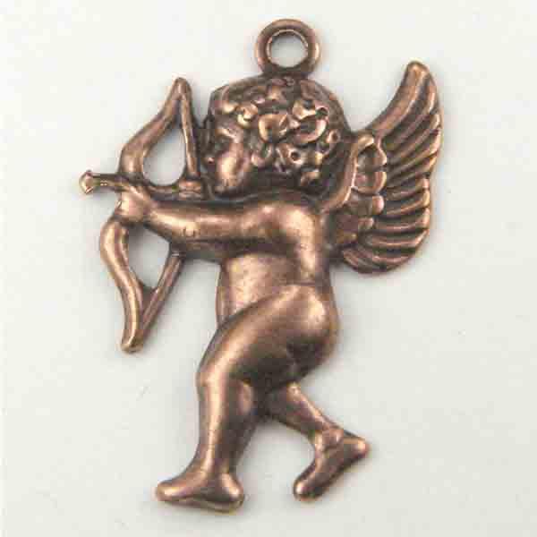 Antique Copper Plate 21x15MM LEFT Facing Cherub With Bow and Arrow