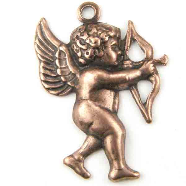 Antique Copper Plate 21x15MM RIGHT Facing Cherub With Bow and Arrow