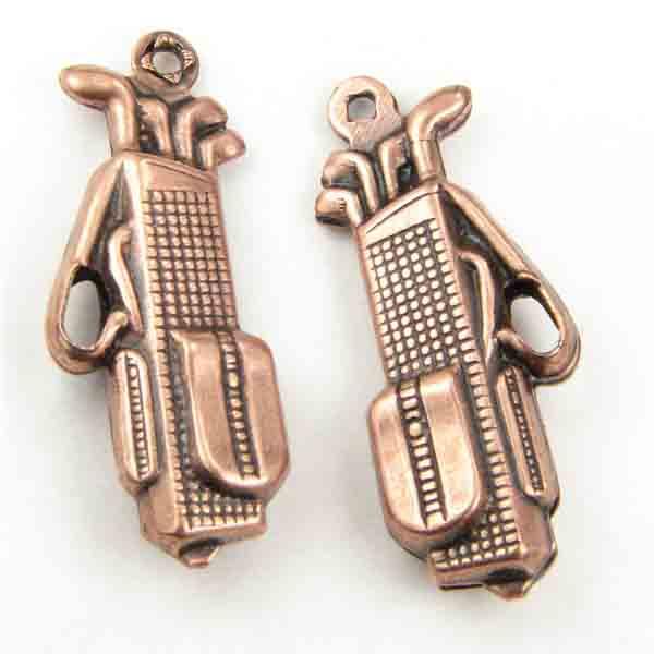 Antique Copper Plate 22x10MM 3-D Golf Bag