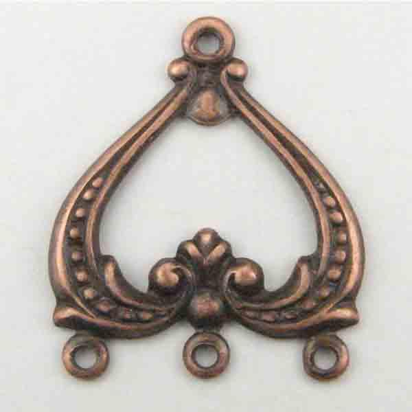 Antique Copper Plate 22x19MM Ornate 1 to 3 Loop Chandelier Connector
