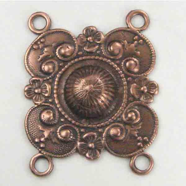 Antique Copper Plate 24MM 4-Loop Floral Connector