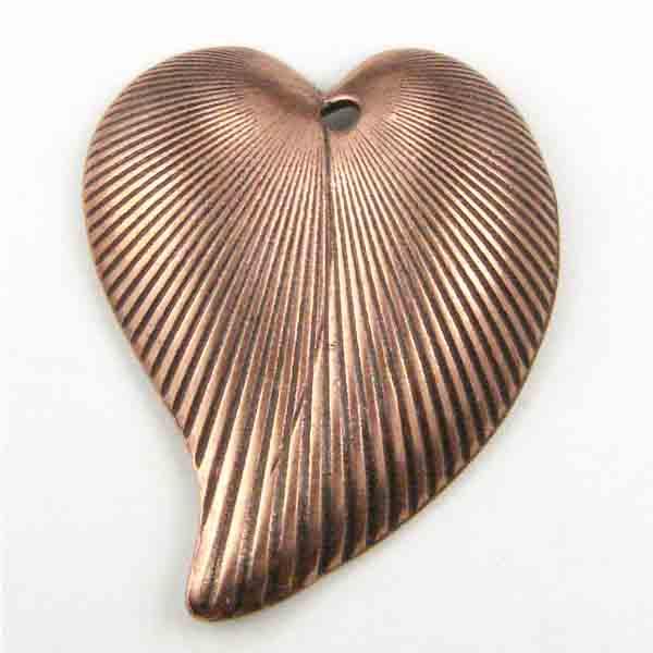 Antique Copper Plate 25X20MM Curved Leaf with Lines