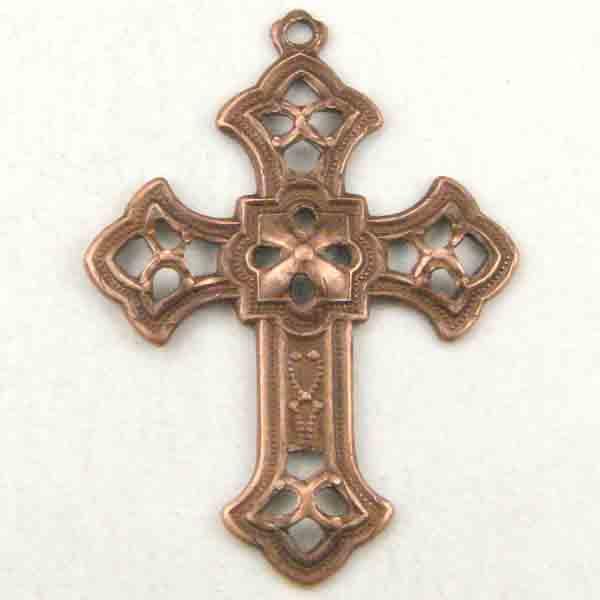 Antique Copper Plate 24x19MM Gothic Filigree Cross