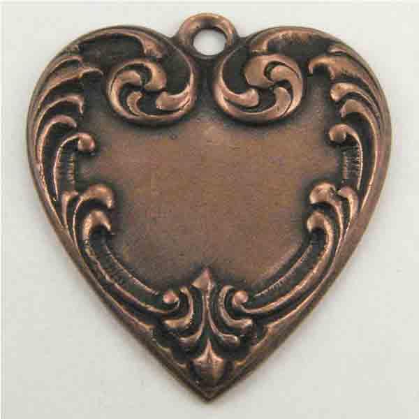 Antique Copper Plate 25MM Floral Edged Heart
