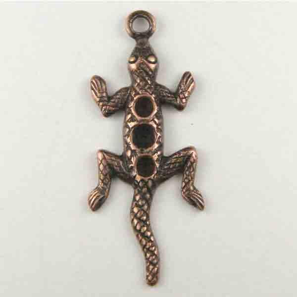 Antique Copper Plate 25x10MM Lizzard With Rhinestone Settings