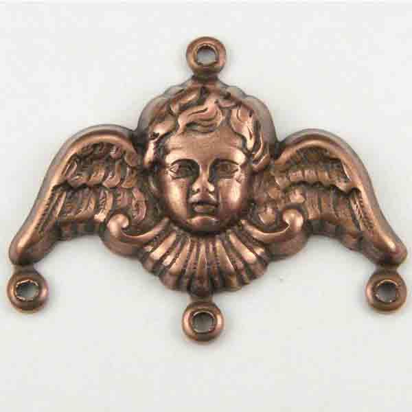 Antique Copper Plate 25x14MM Winged Cherub Face Connector
