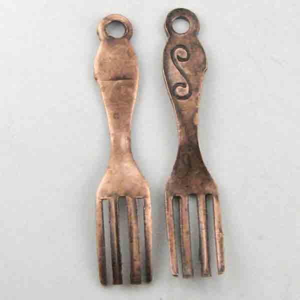 Antique Copper Plate 25x5MM Fork Pendant Charm