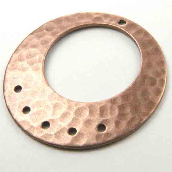 Antique Copper Plate 26MM Hammered 5-Hole Ring