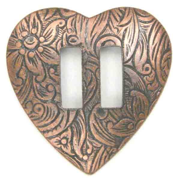 Antique Copper Plate 27MM Heart Concho With Floral Detail