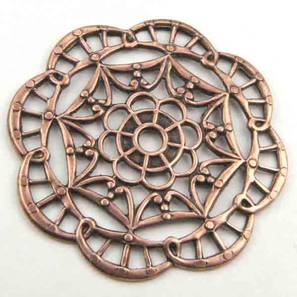 Antique Copper Plate 27MM Round Filigree