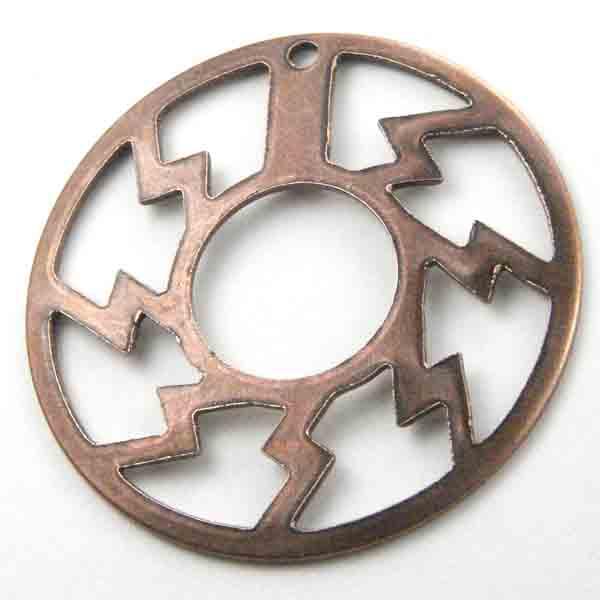 Antique Copper Plate 27MM Sun with Zigzags