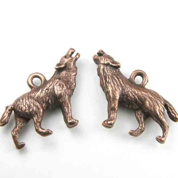 Antique Copper Plate 27x18MM Howling Wolf Charm