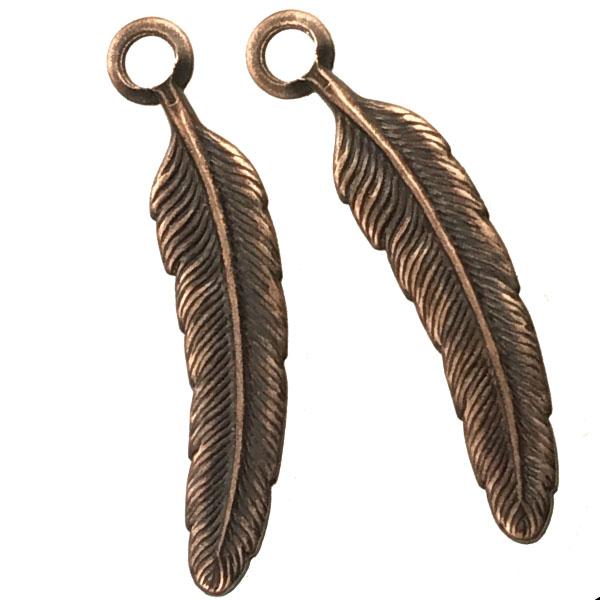 Antique Copper Plate 27x5MM Left Facing Feather
