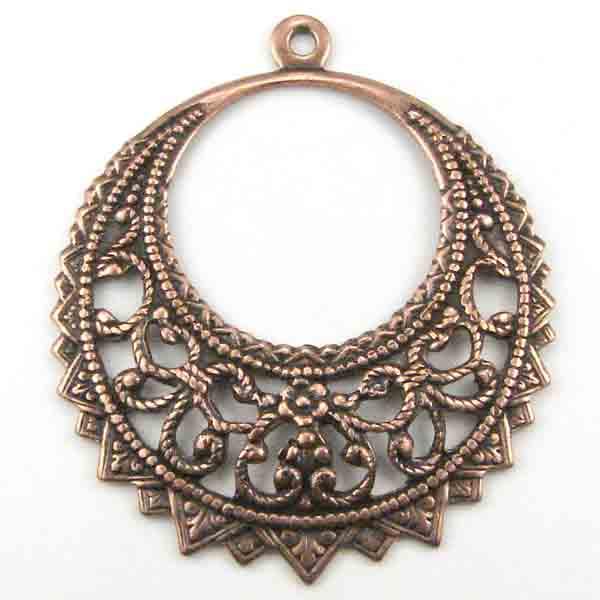 Antique Copper Plate 28MM Round Filigree Pendant