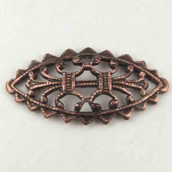 Antique Copper Plate 28x11MM Filigree Navette