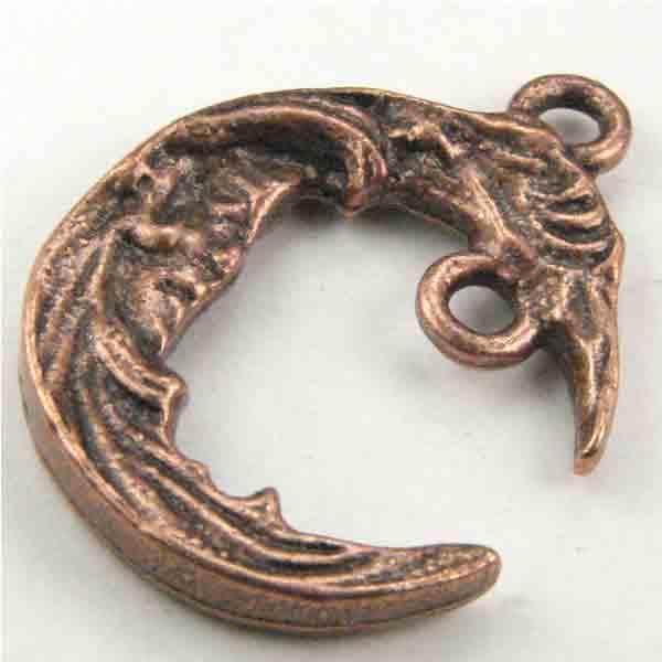 Antique Copper Plate 28x21MM Waved Half Moon Face With 2 Hangling Loops