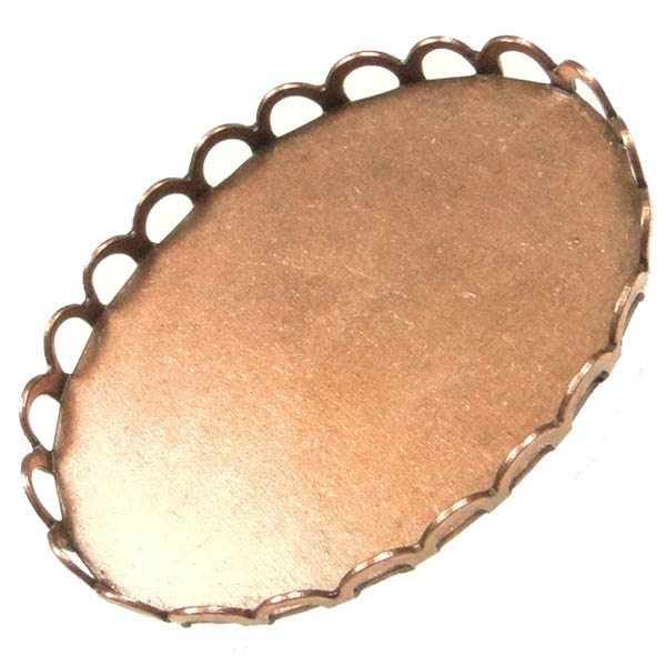 Antique Copper Plate 30x22MM Lace Edge Cabochon Setting Bezel