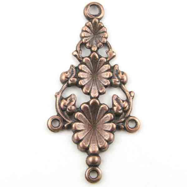 Antique Copper Plate 31x16MM 1 to 3 Loop Chandelier Connector