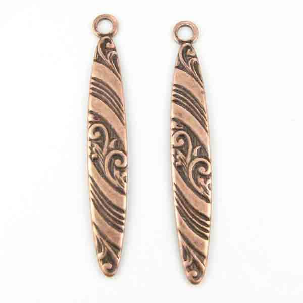 Antique Copper Plate 31x5MM Swirl Texture Long Oval
