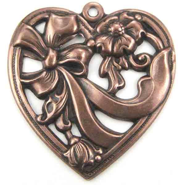 Antique Copper Plate 35MM Openwork Floral Heart